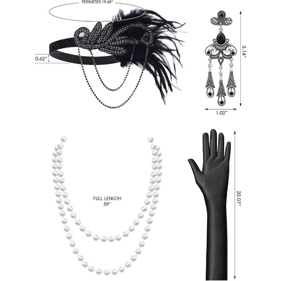 1920s Flapper Dress Sheer Beaded Sleeves Vintage Inspired Costume with Accessori - Picture 4 of 7